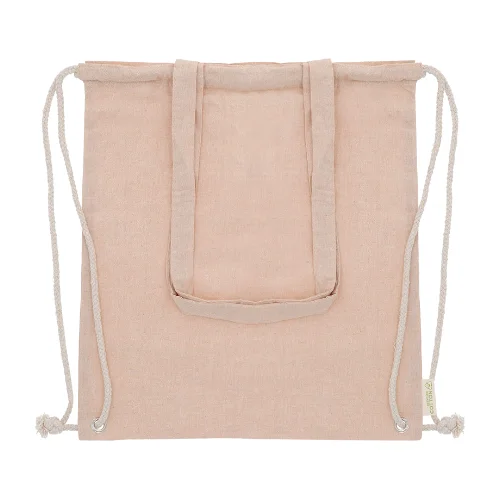 Bolsa mochila de algodón reciclado beige personalizada con logo o diseño en Zaragoza
