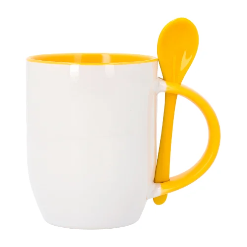 Taza asa cuchara amarilla personalizada con foto, nombre o mensaje en Zaragoza