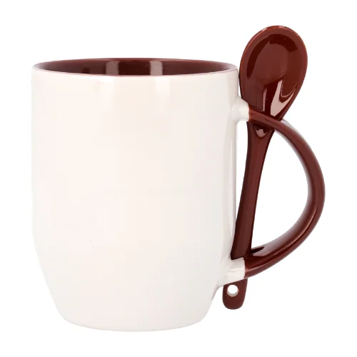 Taza asa cuchara marrón personalizada con foto, nombre o mensaje en Zaragoza