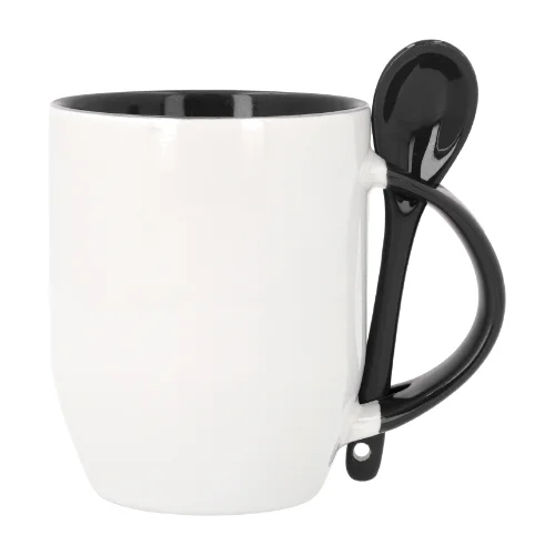 Taza asa cuchara negra personalizada con foto, nombre o mensaje en Zaragoza