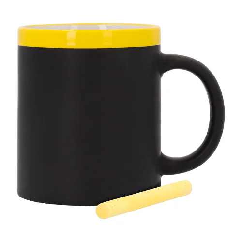 Taza pizarra con franja amarilla y tiza personalizada en Zaragoza