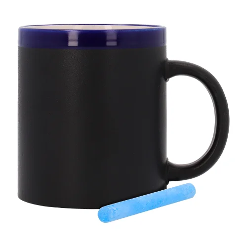 Taza pizarra con franja azul y tiza personalizada en Zaragoza