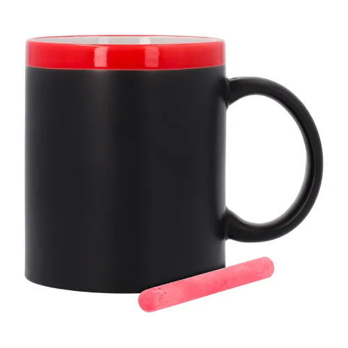 Taza pizarra con franja roja y tiza personalizada en Zaragoza